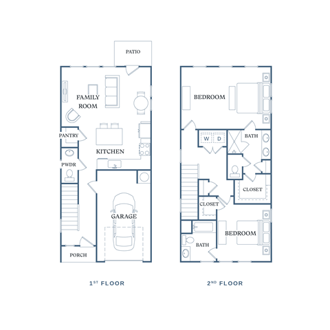 Floor plan for 2 beds, 2.5 baths, 1353 sqft